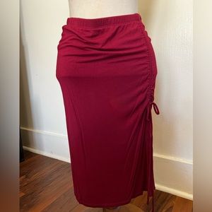 Red scrunch slit, midi size medium by velvet torch